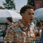 Dexter’s beige horse print jacket on Off Campus