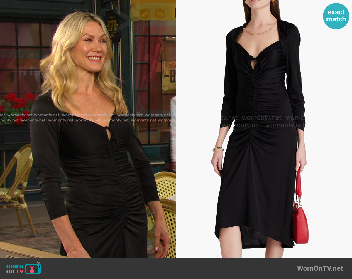 Diane von Furstenberg Aurelie Ruched Jersey Midi Dress worn by Kristen DiMera (Stacy Haiduk) on Days of our Lives