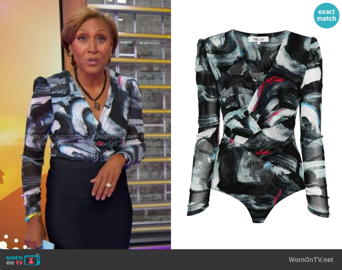 Diane von Furstenberg Costanza mesh bodysuit worn by Robin Roberts on Good Morning America