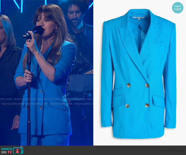 Diane von Furstenberg Madison double-breasted slub woven blazer worn by Kelly Clarkson on The Kelly Clarkson Show