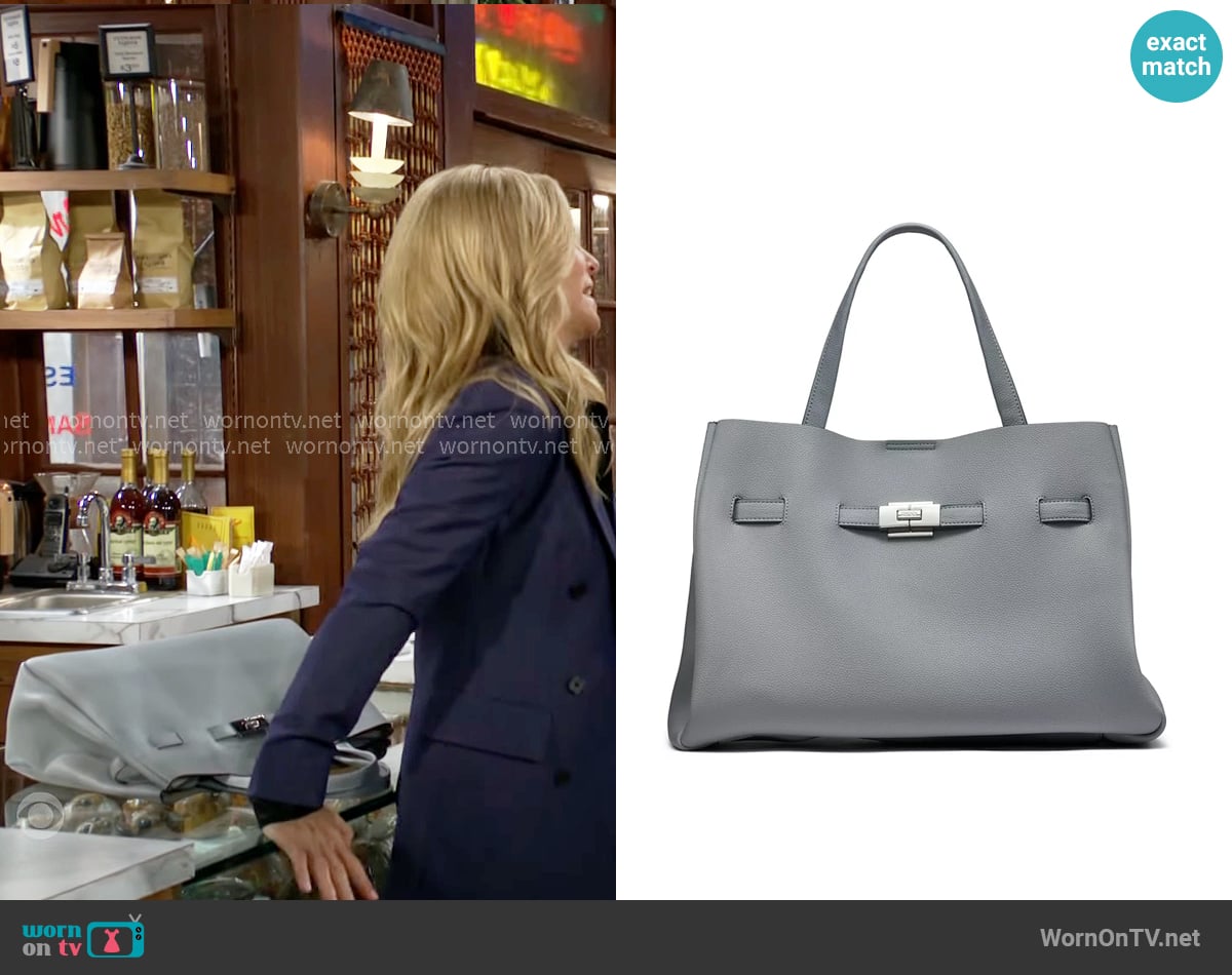 DKNY Bryar Satchel in Misty Blue worn by Christine Blair Williams (Lauralee Bell) on The Young and the Restless