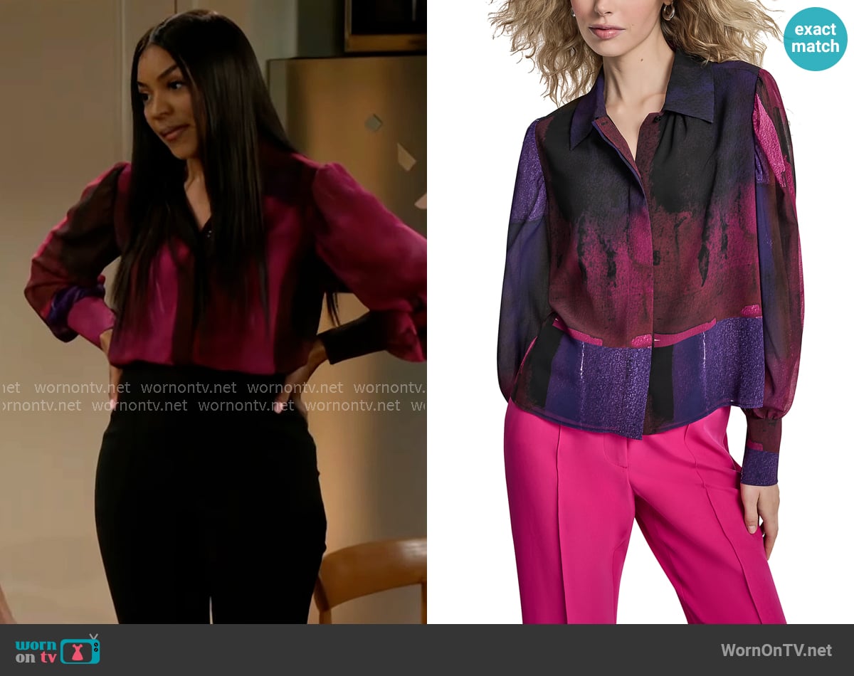 DKNY Long-Sleeve Cuff Button-Down Top worn by Shanice Johnson (Ernestine Johnson) on Beyond the Gates