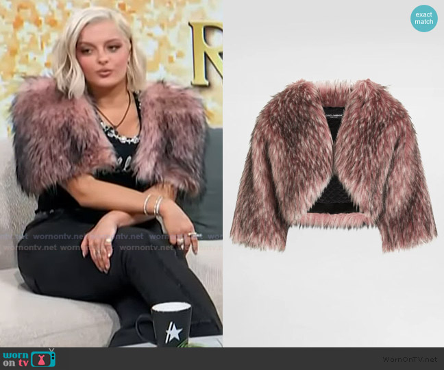 Dolce and Gabbana Short faux fur jacket worn by Beber Rexha on Access Hollywood