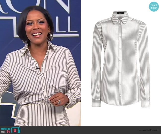 Tamron’s white striped shirt on Tamron Hall Show