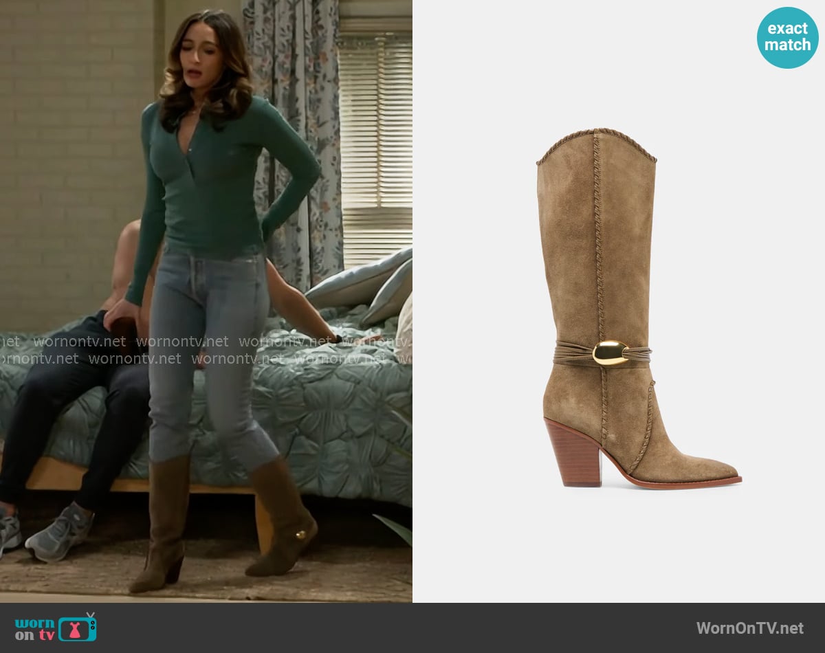 Dolce Vita Jody Olive Suede Boots worn by Ashley Morgan (Jen Jacob) on Beyond the Gates