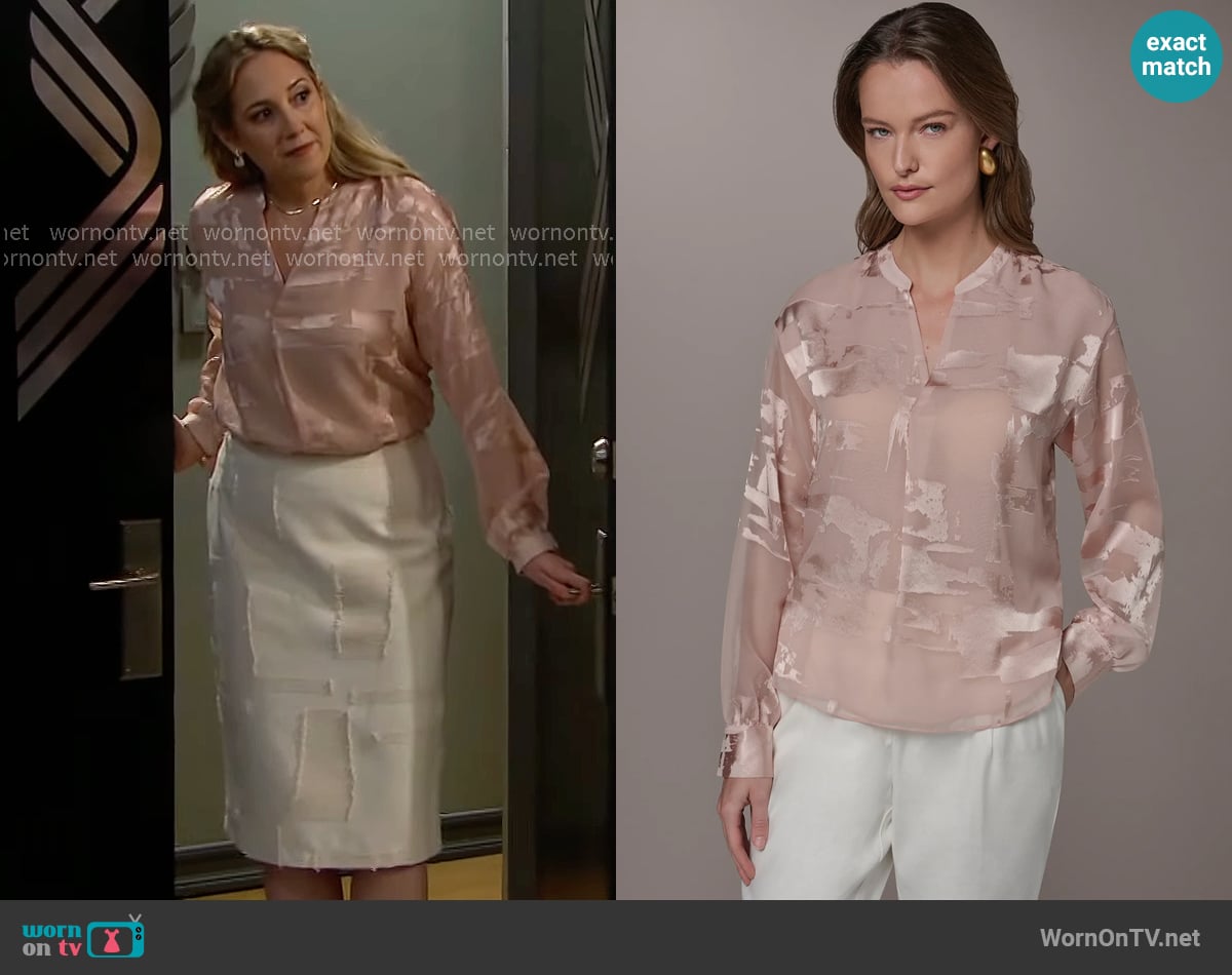 Donna Karan Abstract Burnout Blouse in Snow Petal