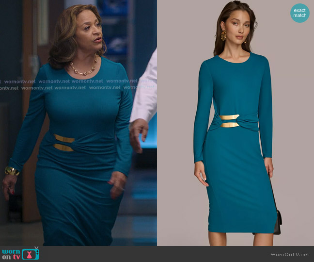 Donna Karan Long Sleeve Embellished-Waist Midi Dress worn by Catherine Avery (Debbie Allen) on Greys Anatomy