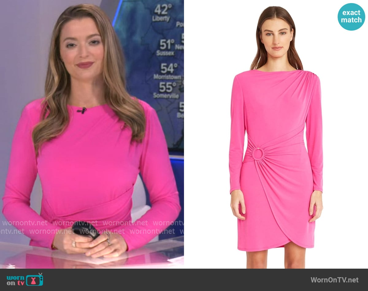 Donna Morgan Long Sleeve Ruching Electric Pink worn by Dani Beckstrom on Good Morning America