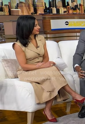 Dr. Tara Narula’s beige sleeveless shirtdress on Good Morning America