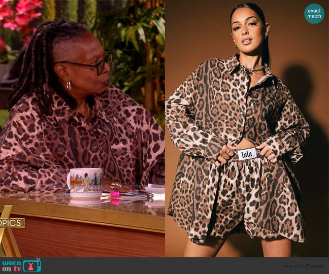 Dressed in Lala Soul Searching Ultra Oversized Button Up in Leopard worn by Whoopi Goldberg on The View
