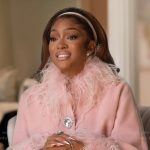 Drew’s pink feather trim confessional dress on The Real Housewives of Atlanta
