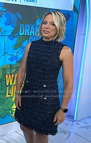 Dylan’s black sleeveless tweed mini dress on Today