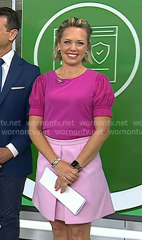 Dylan’s fuchsia short sleeve top and pink skirt on Today