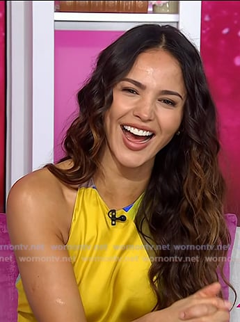 Eiza González’s yellow print hatler neck top on Today