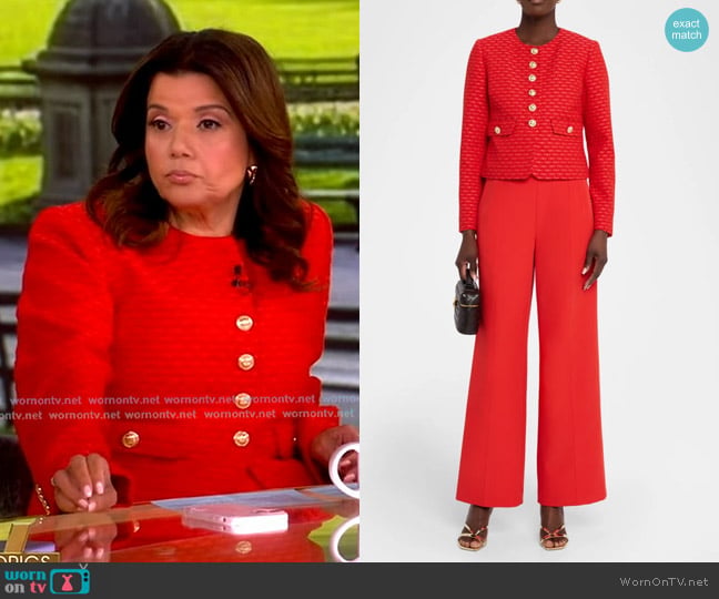 Elie Tahari The Marlena Button-Down Tweed Jacket in Poppy Glow worn by Ana Navarro on The View