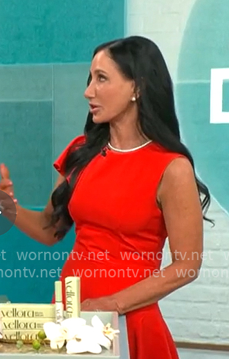 Elizabeth Werner’s red asymmetric ruffle dress on CBS Mornings