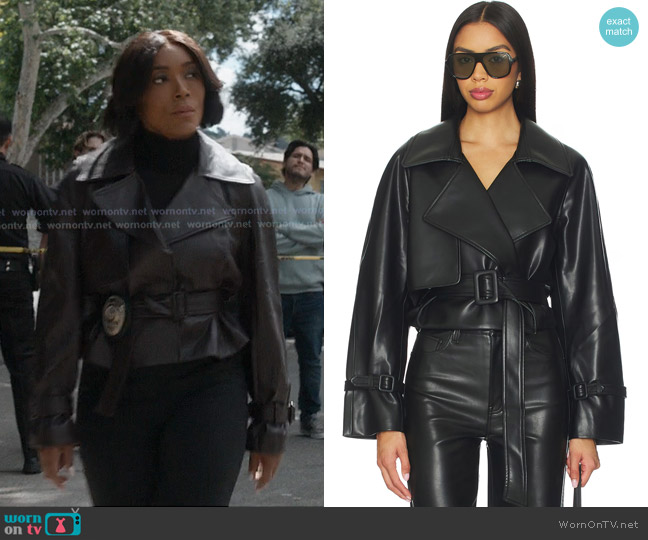 Elodie the Label Charles Faux Leather Crop Jacket worn by Athena Grant (Angela Bassett) on 9-1-1
