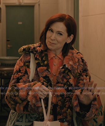 Elsbeth’s floral shearling coat on Elsbeth