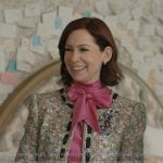 Elsbeth’s pink tie neck blouse and tweed jacket on Elsbeth