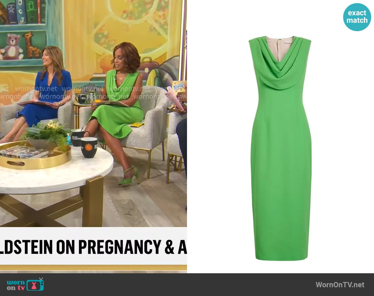Emilia Wickstead Yuri Draped Crepe Midi Dress worn by Gayle King on CBS Mornings