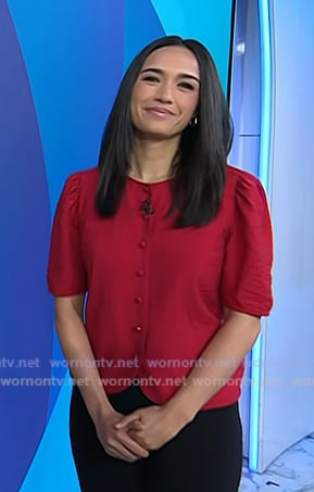 Emilie’s red short sleeve button front top on Today