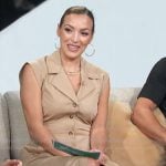 Emily’s khaki sleeveless shirtdress on Access Hollywood