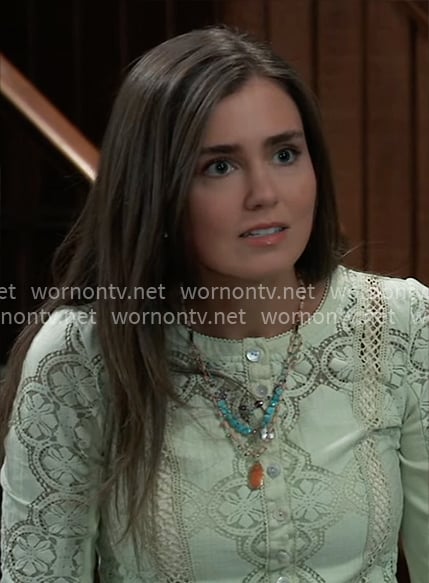 Emma’s mint green lace top on General Hospital