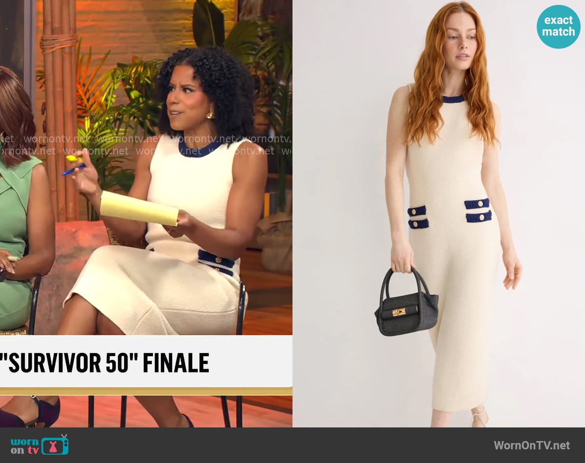 Endless Rose Contrast Braided Midi Knit Dress worn by Adriana Diaz on CBS Mornings