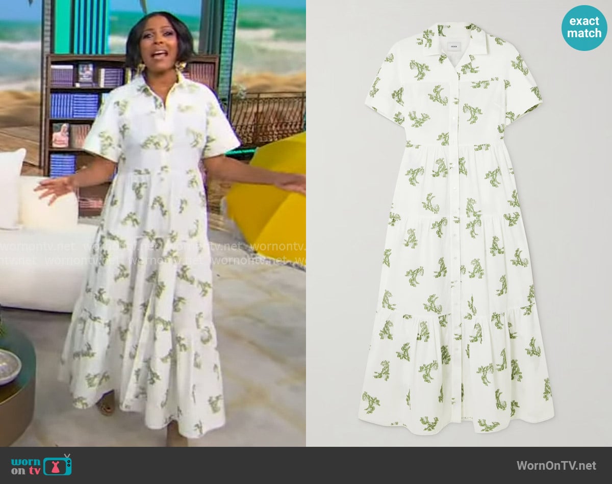 Erdem Embroidered gathered cotton fil coupé midi dress worn by Tamron Hall on Tamron Hall Show