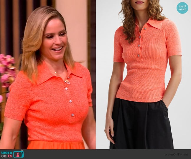 Essentiel Antwerp Jabric Ribbed Polo with Jewel Buttons worn by Sara Haines on The View