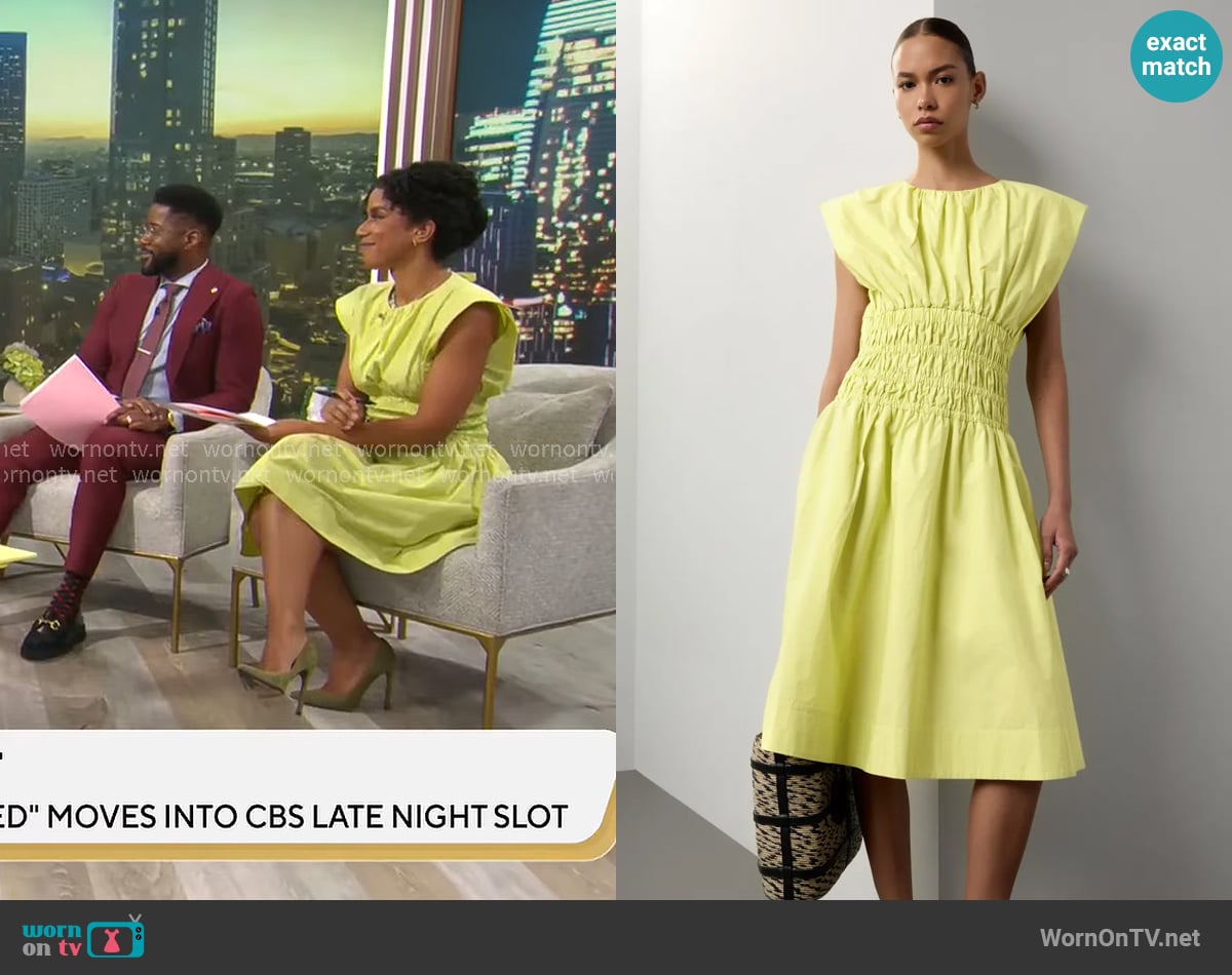 Eudon Choi Green Poplin Dress worn by Adriana Diaz on CBS Mornings