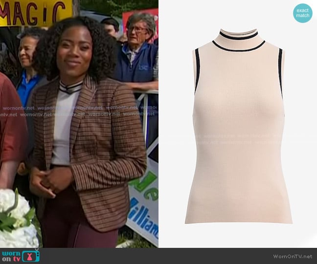Express Silky Soft Fitted Ribbed Mock Neck Sweater Tank worn by Priscilla Thompson on Today