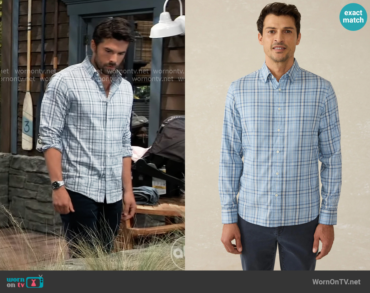 Faherty The Movement Shirt in Rocky Lake Plaid worn by Harrison Chase (Josh Swickard) on General Hospital