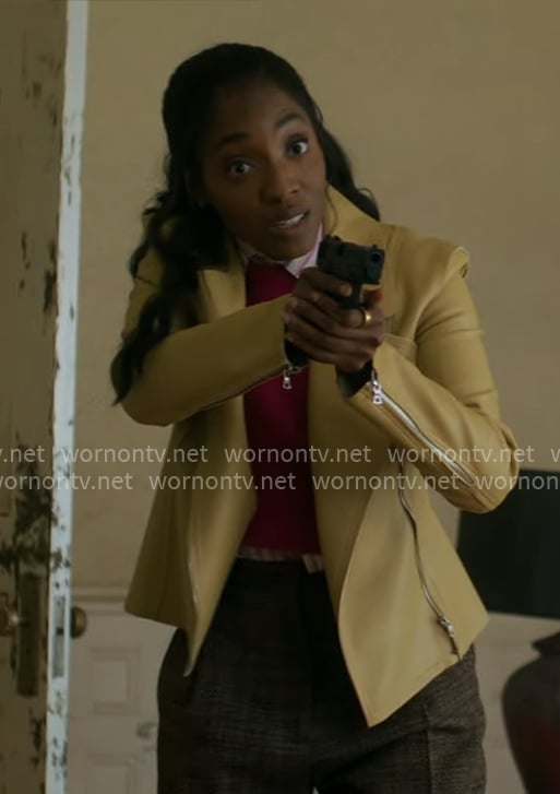 Faith’s yellow leather jacket on Will Trent