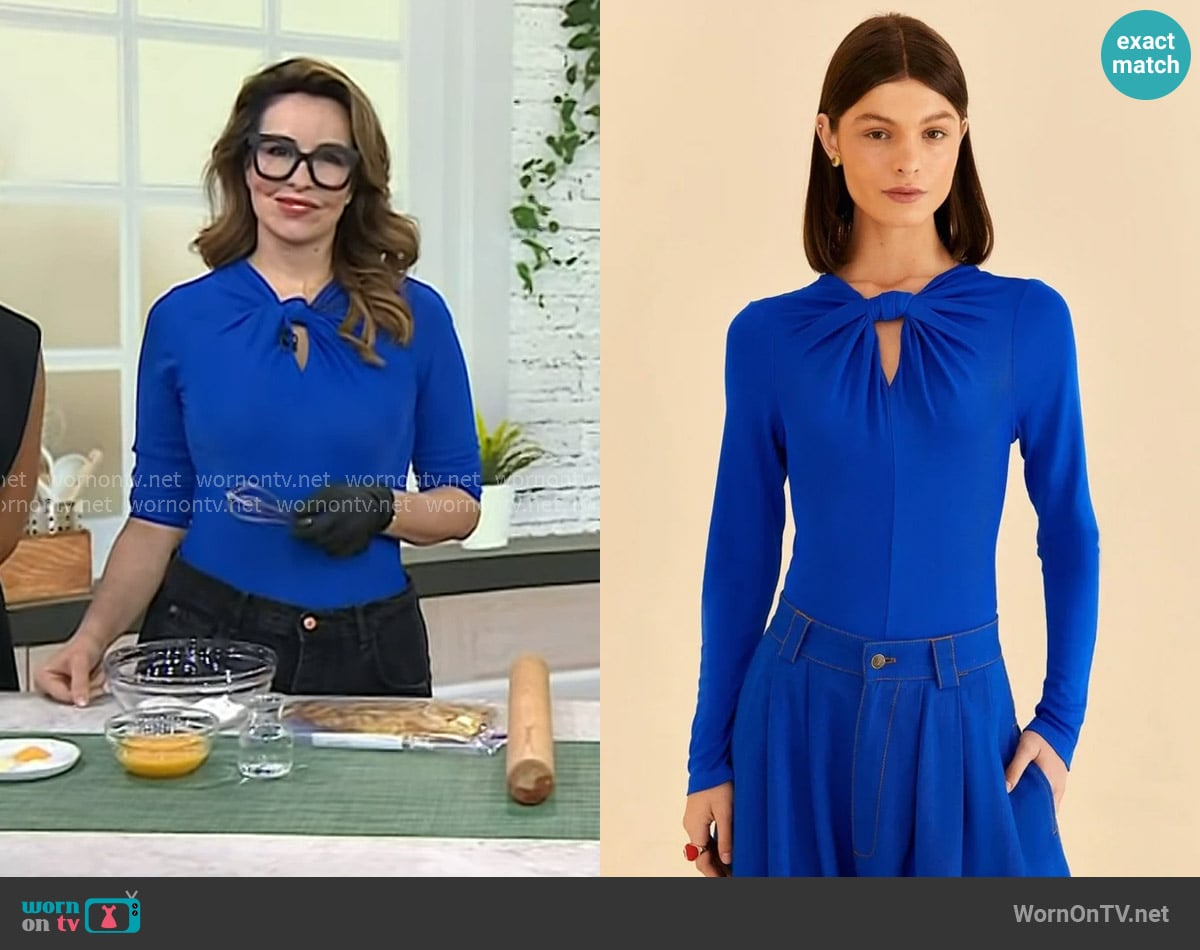 Farm Rio Long Sleeve Bodysuit in Bright Blue worn by Monti Carlo on Today