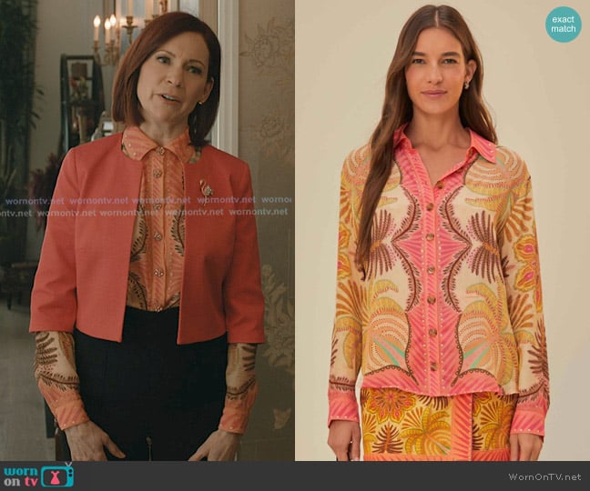 Farm Rio Sand Palm Scarf Shirt worn by Elsbeth Tascioni (Carrie Preston) on Elsbeth