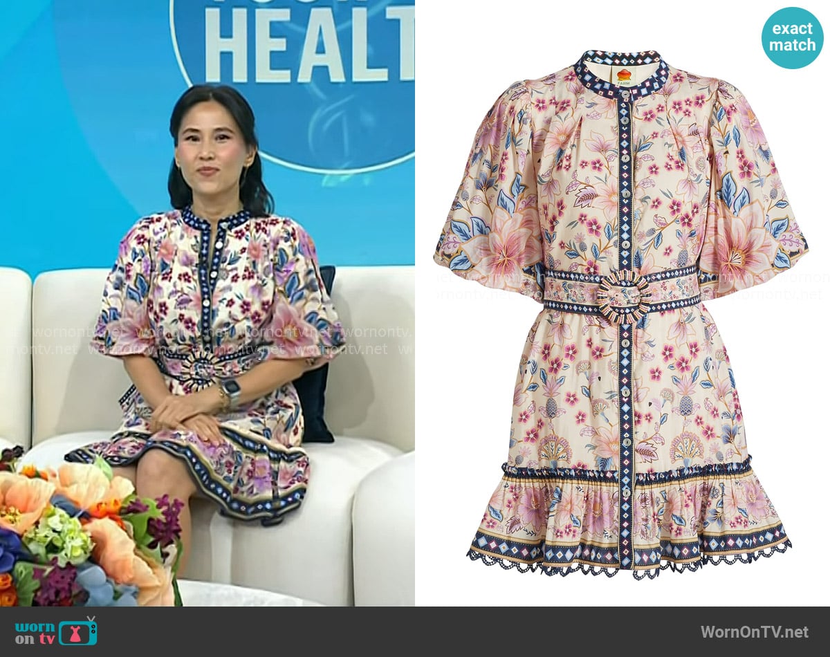 Farm Rio Superbloom Belted Puff Sleeve Minidress worn by Vicky Nguyen on Today
