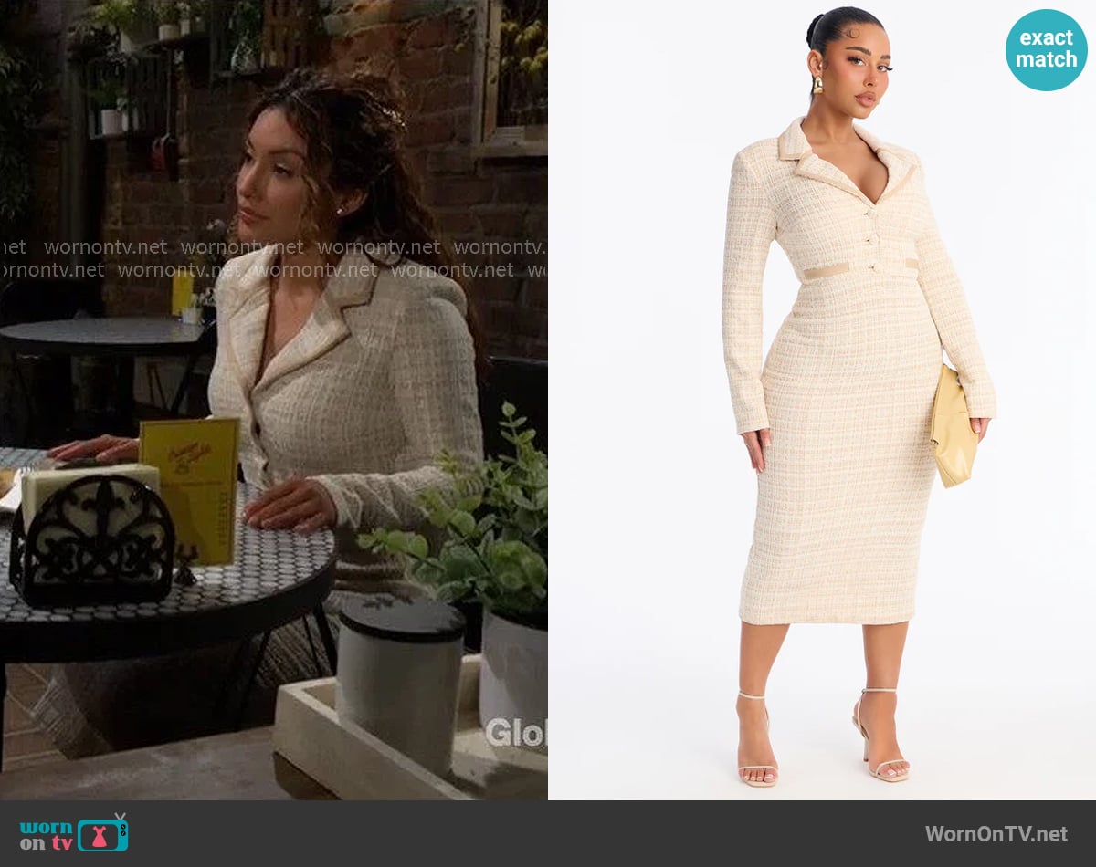 Fashion Nova Brisa Long Sleeve Tweed Midi Dress worn by Audra Charles (Zuleyka Silver) on The Young and the Restless