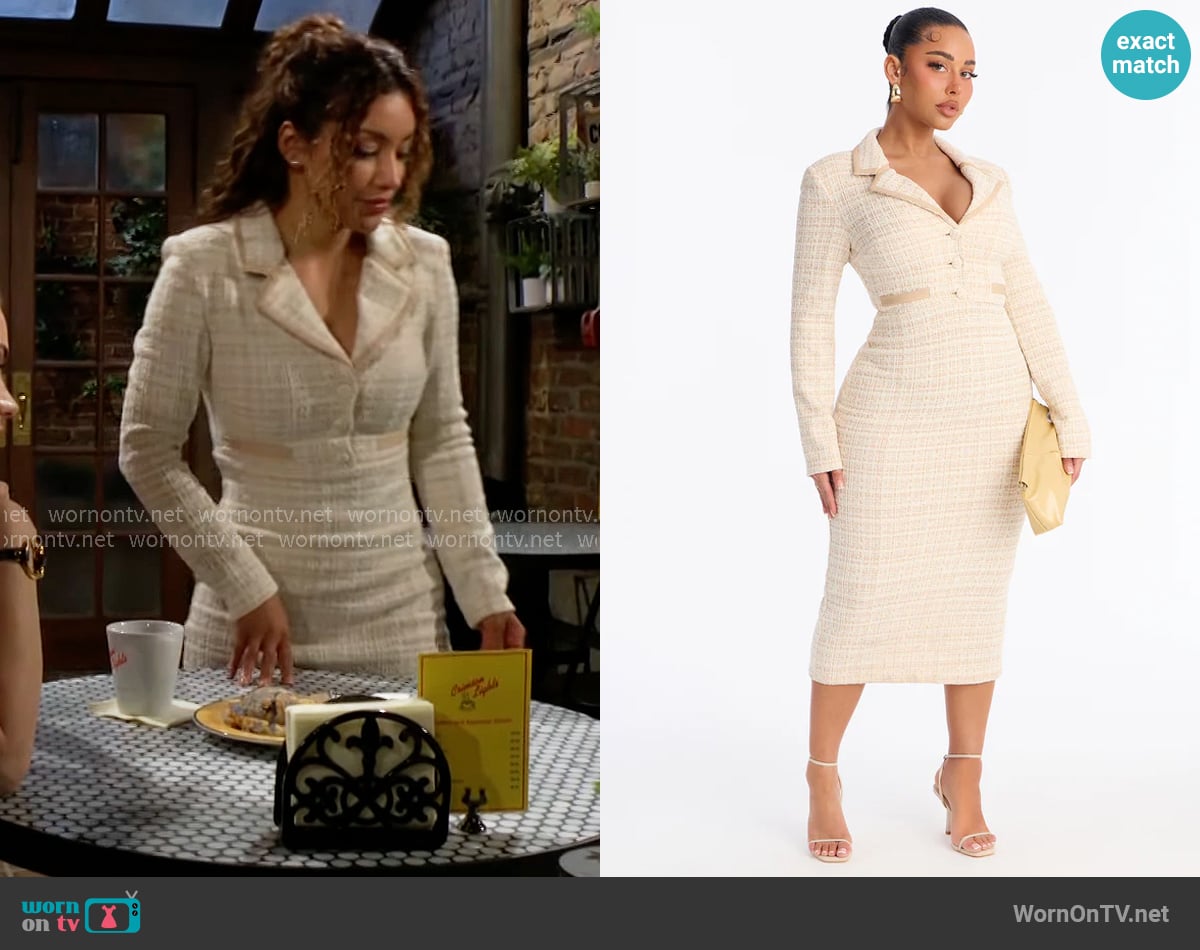 Fashion Nova Brisa Long Sleeve Tweed Midi Dress worn by Audra Charles (Zuleyka Silver) on The Young and the Restless