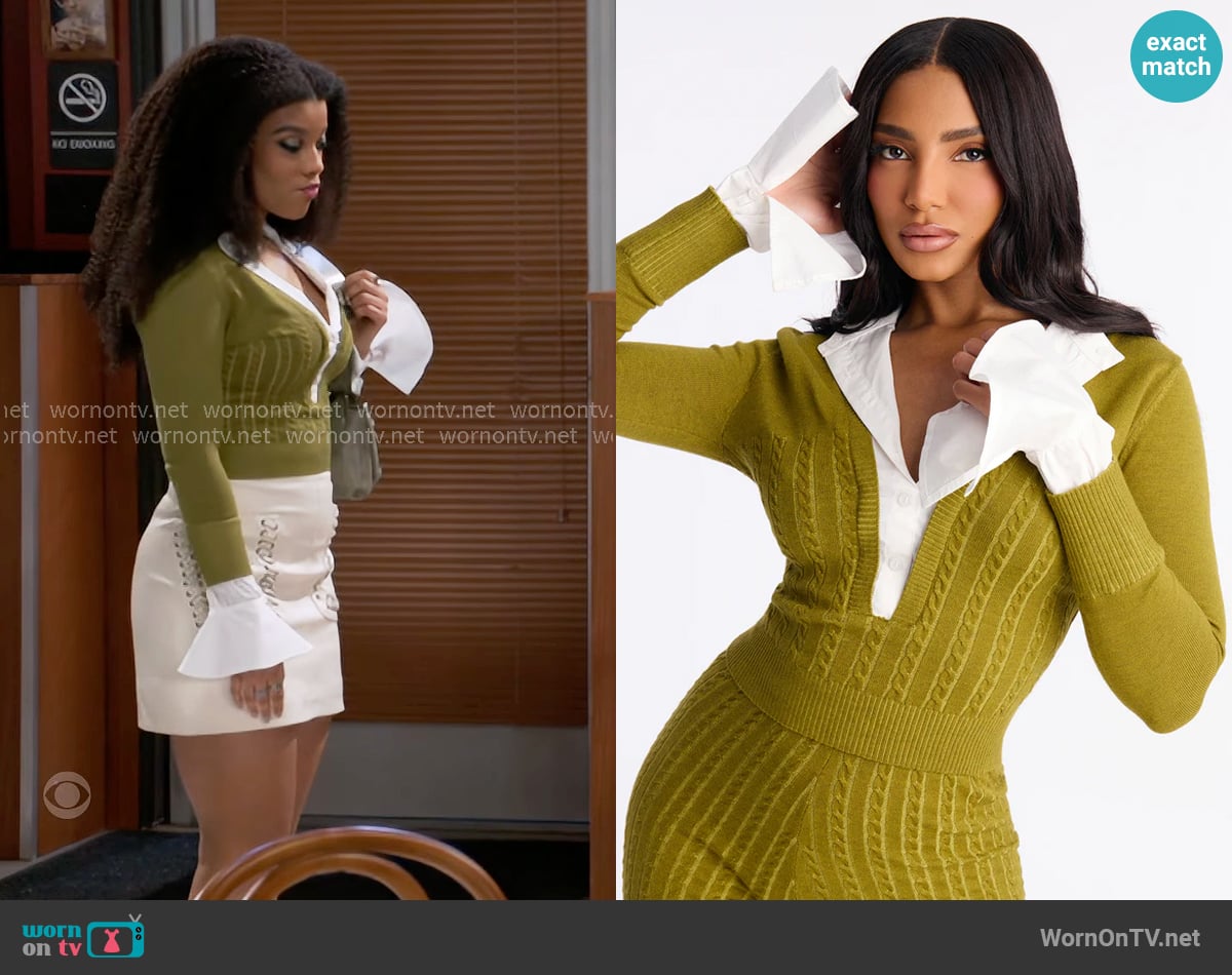 Fashion Nova Dinah Sweater Pant Set in Olive worn by Eva Thomas (Ambyr Michelle) on Beyond the Gates