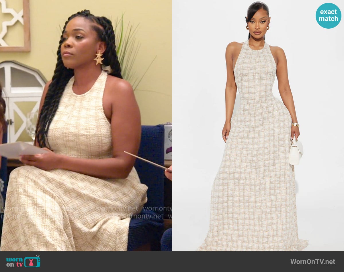 Fashion Nova Gemma Tweed Maxi Dress worn by Jasmine Goode on The Valley