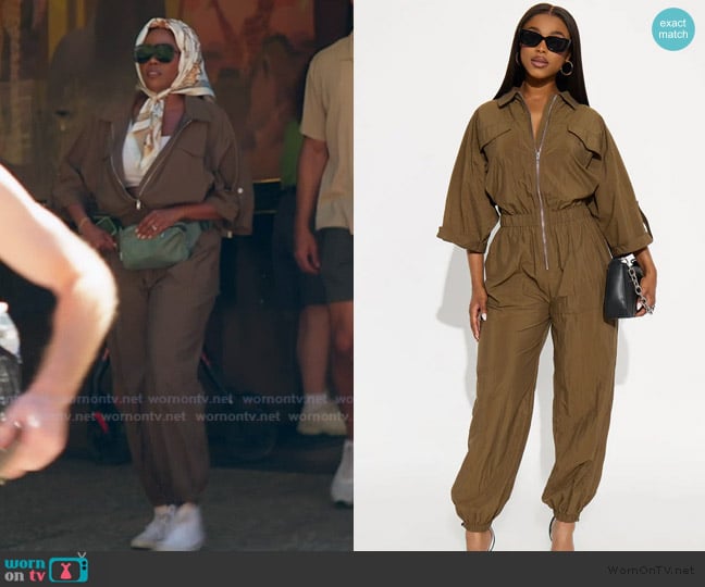 Fashion Nova Karima Windbreaker Jogger Jumpsuit worn by Jasmine Goode on The Valley