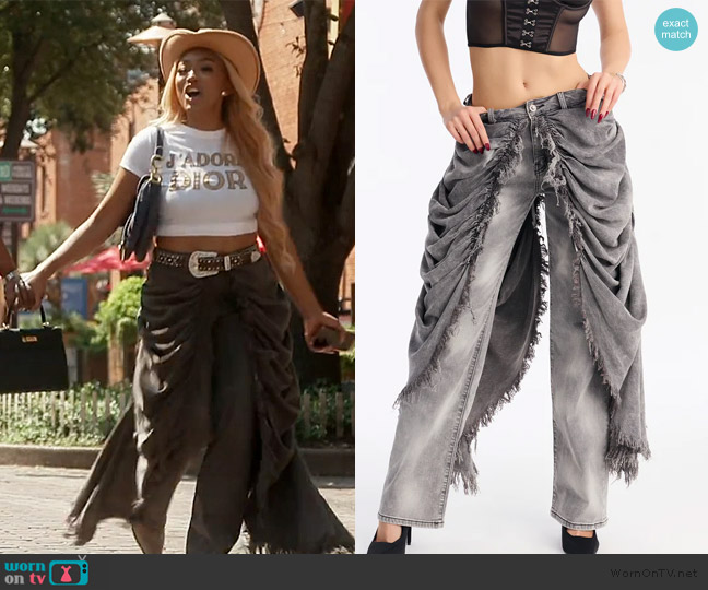 Fashion Nova La Belle Skirt Overlay Straight Leg Jeans worn by Drew Sidora on The Real Housewives of Atlanta