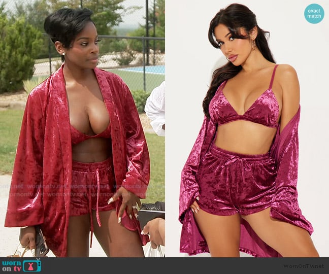 Fashion Nova Rachel Velvet Luxe PJ Robe Set worn by Shamea Morton Mwangi on The Real Housewives of Atlanta
