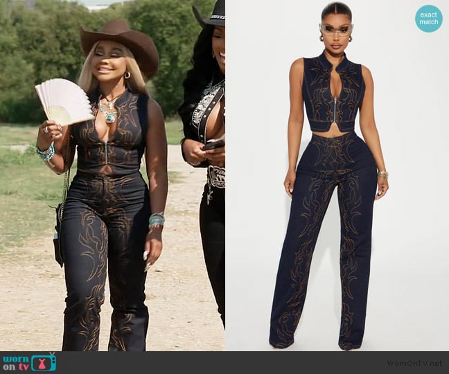 Fashion Nova Take The Reigns Embroidered Denim Vest worn by Phaedra Parks on The Real Housewives of Atlanta