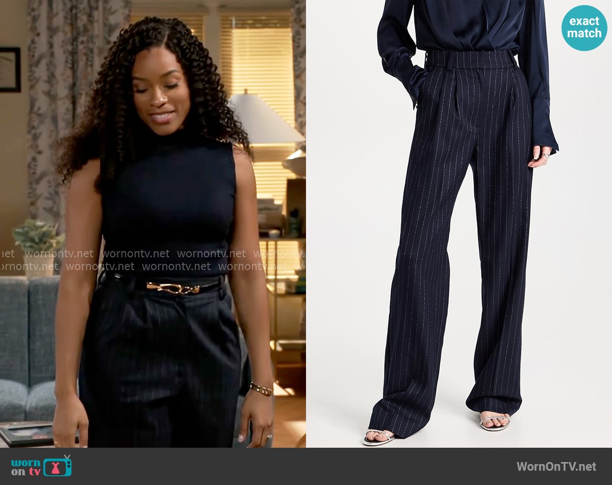 Favorite Daughter The Favorite Pants in Navy Pinstripe worn by Naomi Hamilton Hawthorne (Arielle Prepetit) on Beyond the Gates