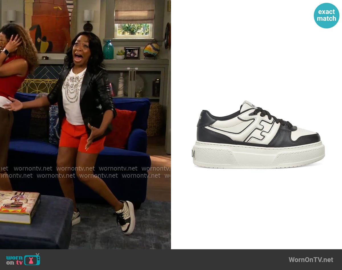 Fendi Match Leather Sneakers worn by Tina Butler (Tichina Arnold) on The Neighborhood