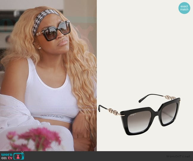Ferragamo Gancini Chain Square Acetate & Metal Sunglasses worn by Drew Sidora on The Real Housewives of Atlanta
