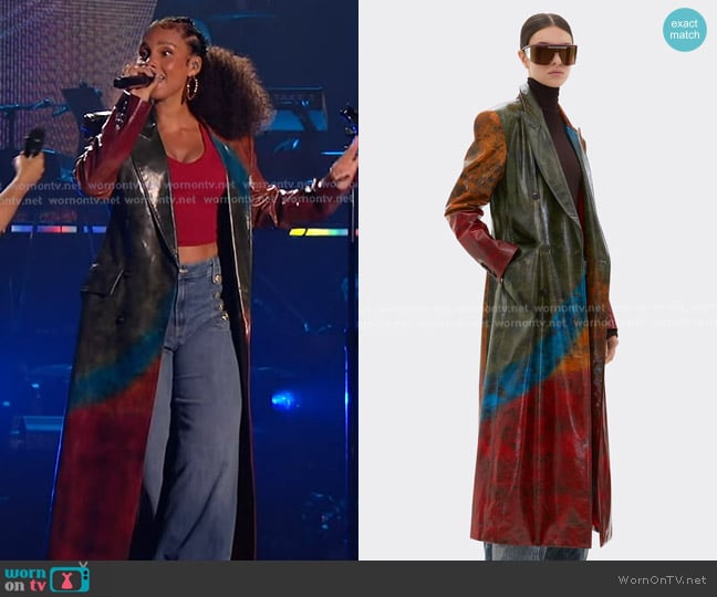 Ferrari Misted Leather Coat in Multi worn by Alicia Keys on American Idol