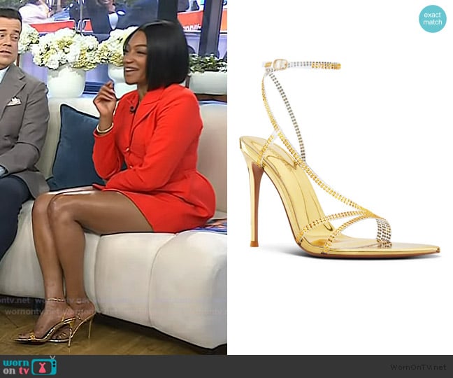 Flor De Maria Alexandria Gold Crystal Embellished Heeled Sandals worn by Tiffany Haddish on Today